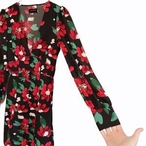 michelle plunging long sleeve mini dress